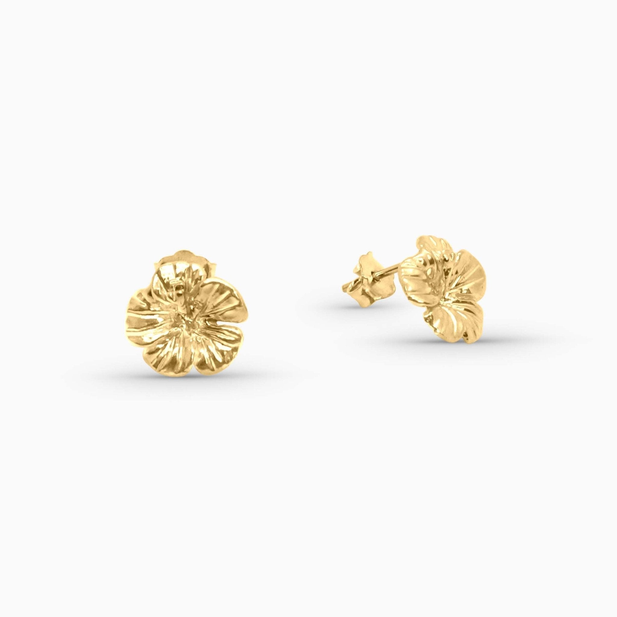 10K Gold Hibiscus Flower Stud Earrings - A&G Jewelry - Earrings