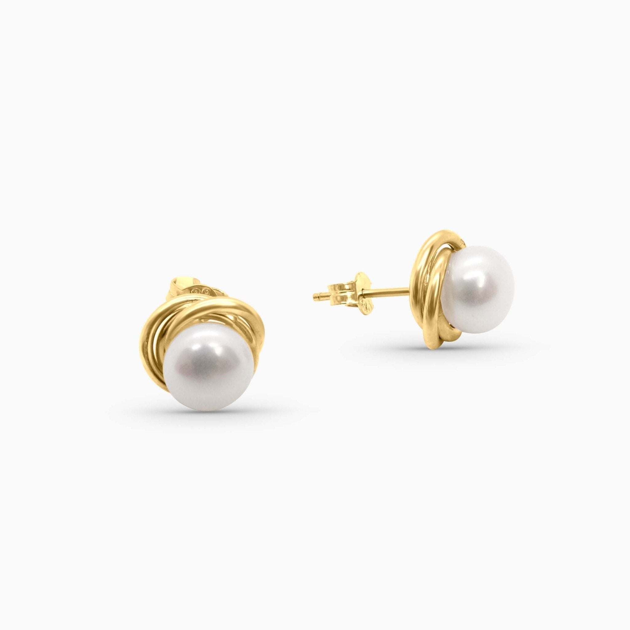 14K Gold Pearl Knot Stud Earrings - A&G Jewelry - Earrings