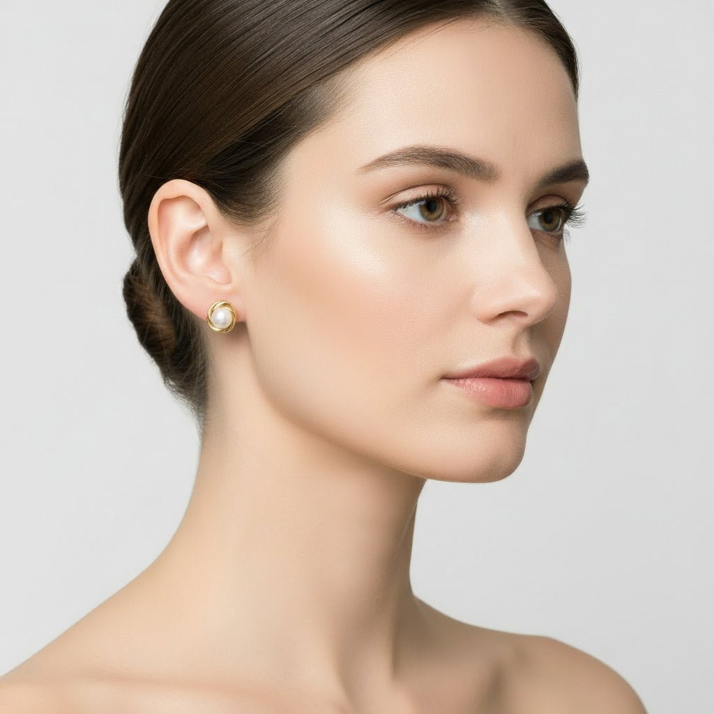 14K Gold Pearl Knot Stud Earrings - A&G Jewelry - Earrings