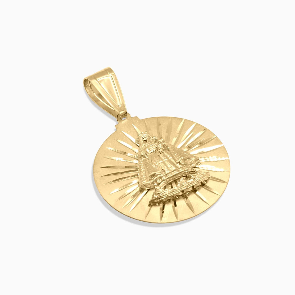 10K Gold Our Lady of Charity Round Pendant – Cachita Medallion - Pendants - Laurita Jewelry