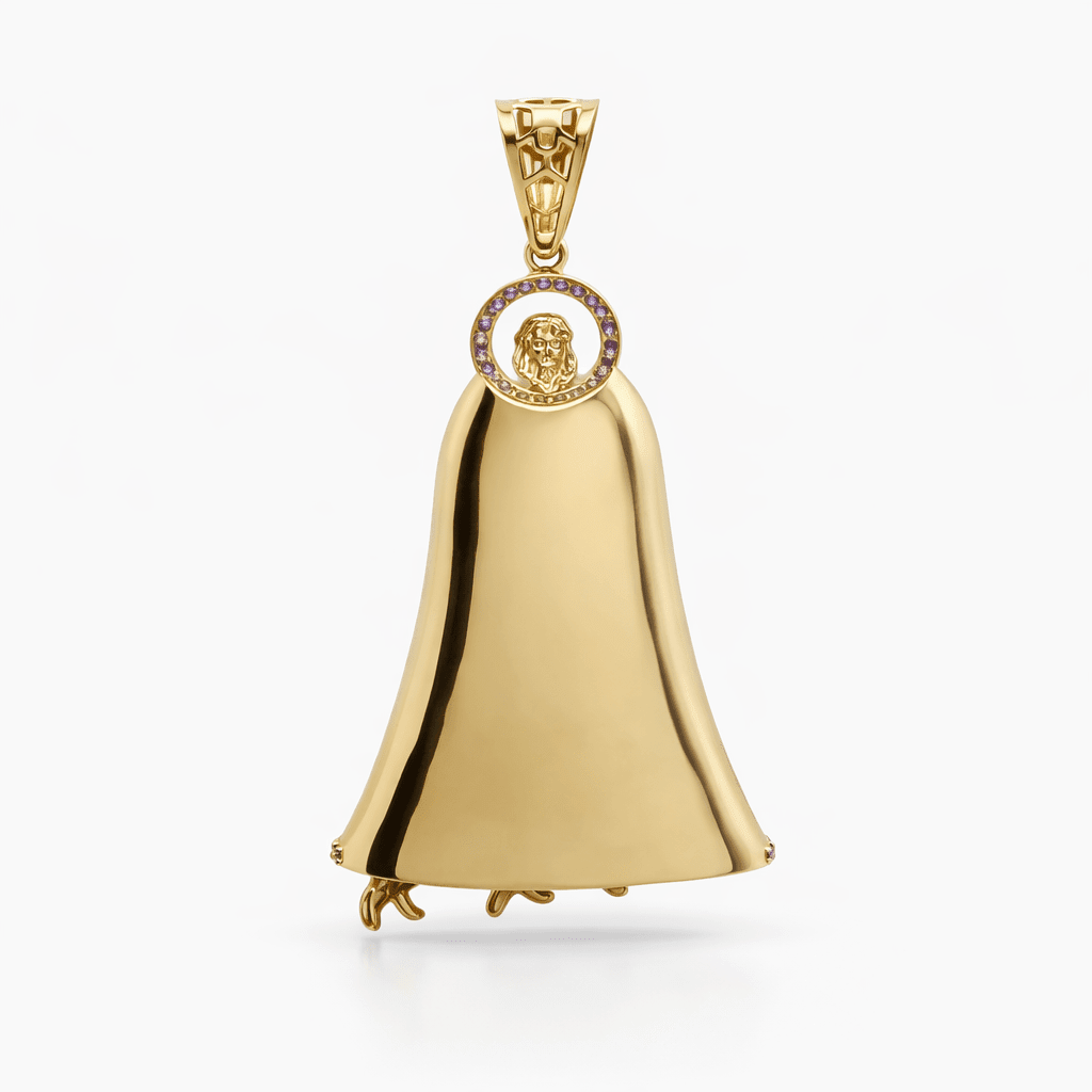 10K Gold Saint Lazarus Pendant with Purple Stones - Pendants