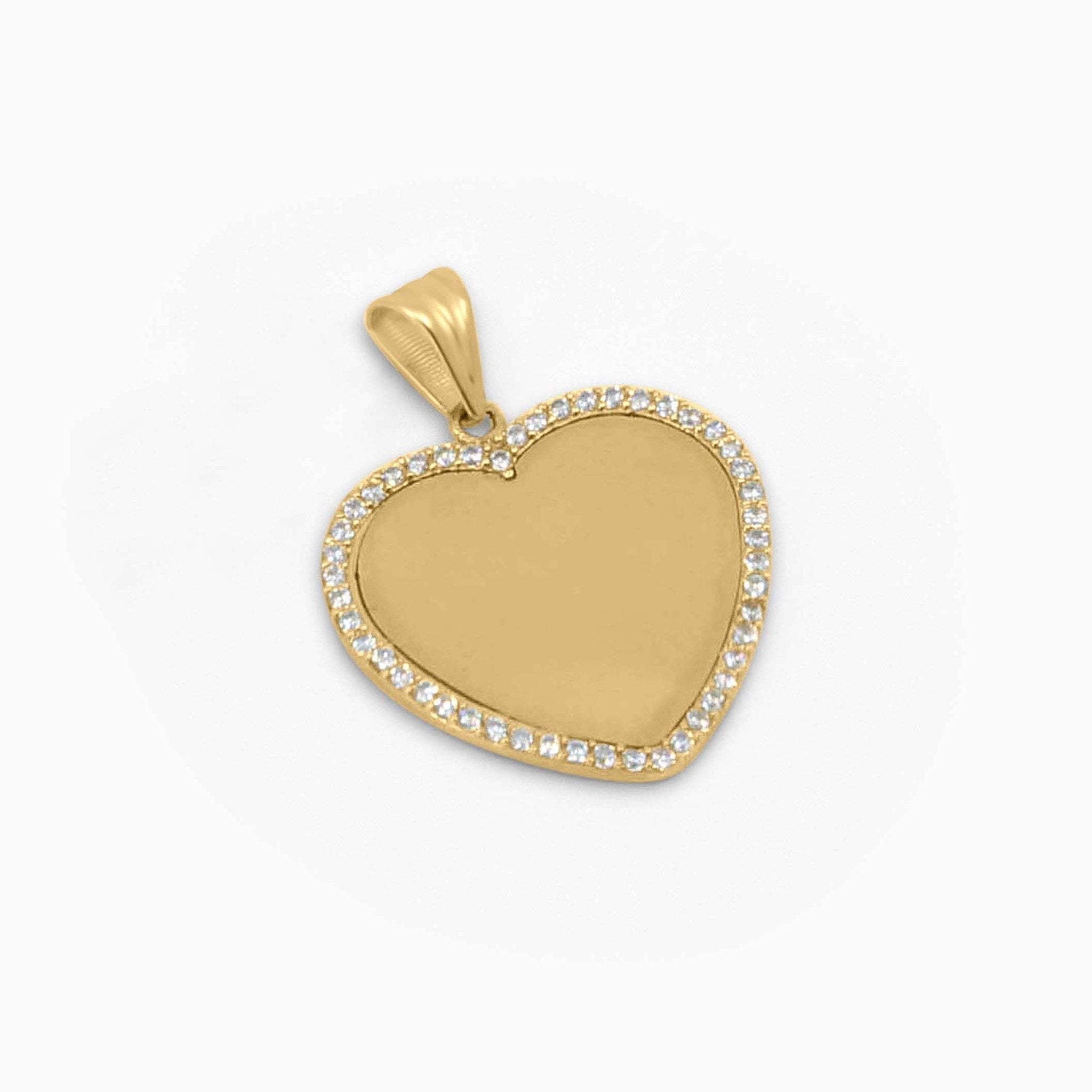 Gold Heart Pendant – Engravable or Picture with Stone Border in 14k - Pendants - Laurita Jewelry