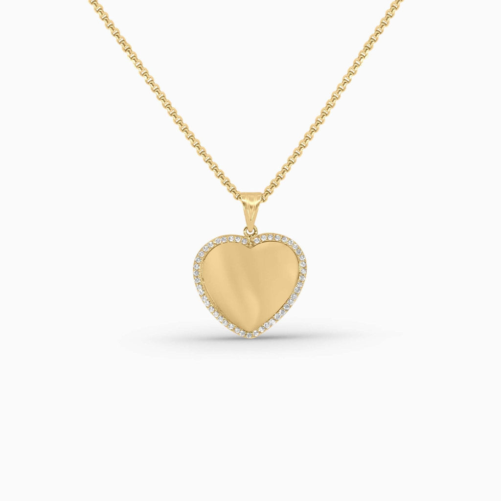 Gold Heart Pendant – Engravable or Picture with Stone Border in 14k - Pendants - Laurita Jewelry