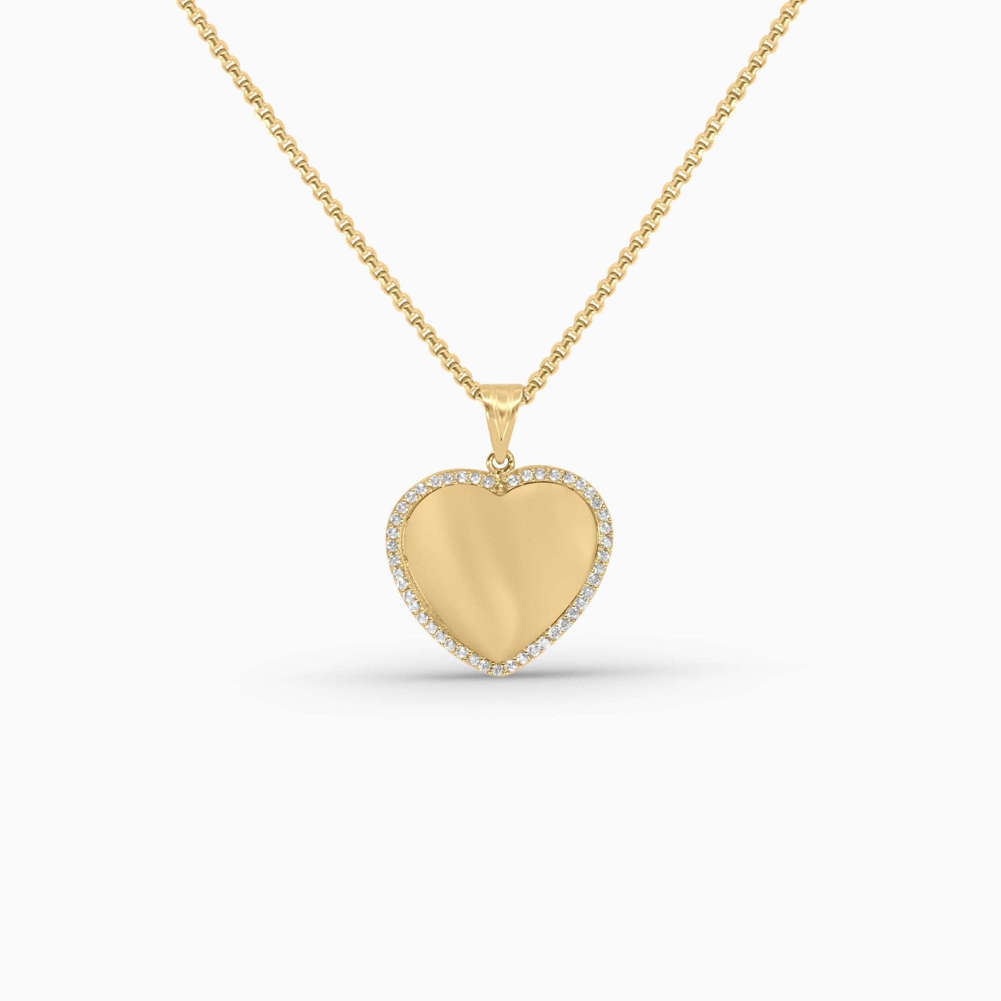 Gold Heart Pendant – Engravable or Picture with Stone Border in 14k - Pendants - Laurita Jewelry